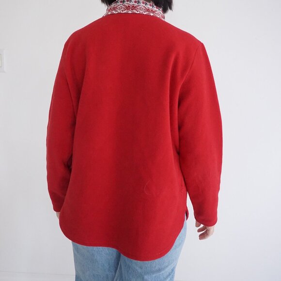 Vintage L.L. Bean Red Fleece Snowflake Trim Pullover Cabincore Après Ski L - Picture 2 of 9